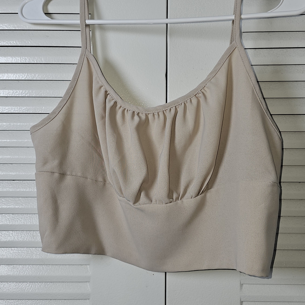 SHEIN Beige Cropped Cami Top with Adjustable Straps